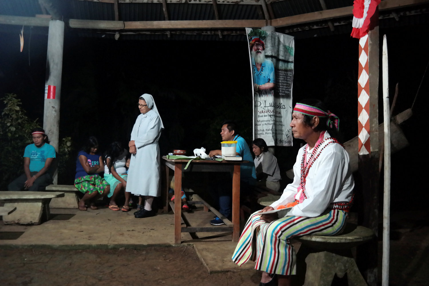 Deacon Shainkiam Yampik Wananch leads a liturgy with indigenous Achuar people at a chapel in Wijint, a village in the Peruvian Amazon, Aug. 20, 2019. The Vatican released Pope Francis' postsynodal apostolic exhortation, "Querida Amazonia" (Beloved Amazonia), Feb. 12, 2020.